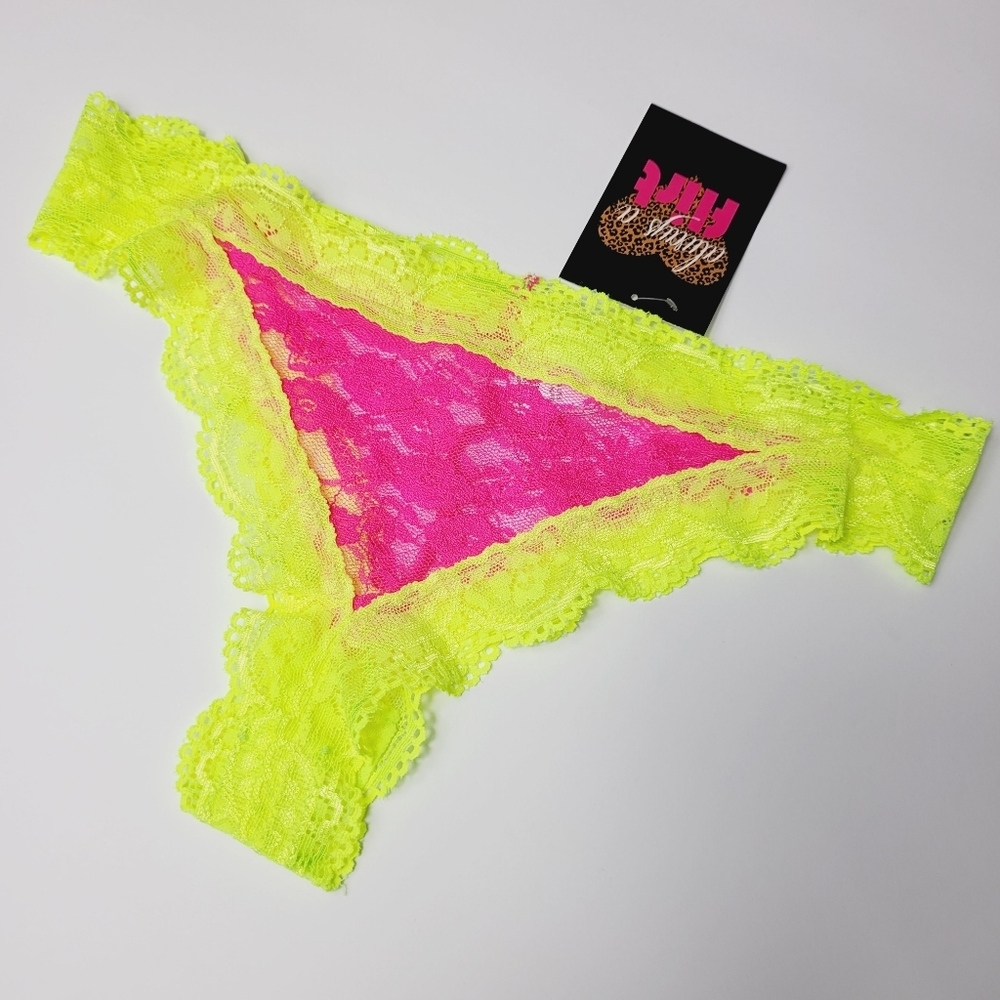 New Always A Flirt Neon Lace Thong Panties Ladies Underwear Size Small